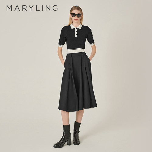 MARYLING黑色A摆半身裙
