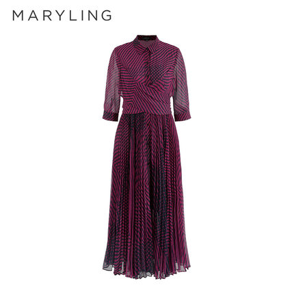 MARYLING玛俪琳夏季时尚衬衫裙收腰艺术印花连衣裙A1AC65580