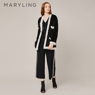 皮草外套A1BGW9Q050 时尚 MARYLING玛俪琳2022冬季 水貂毛皮保暖开衫