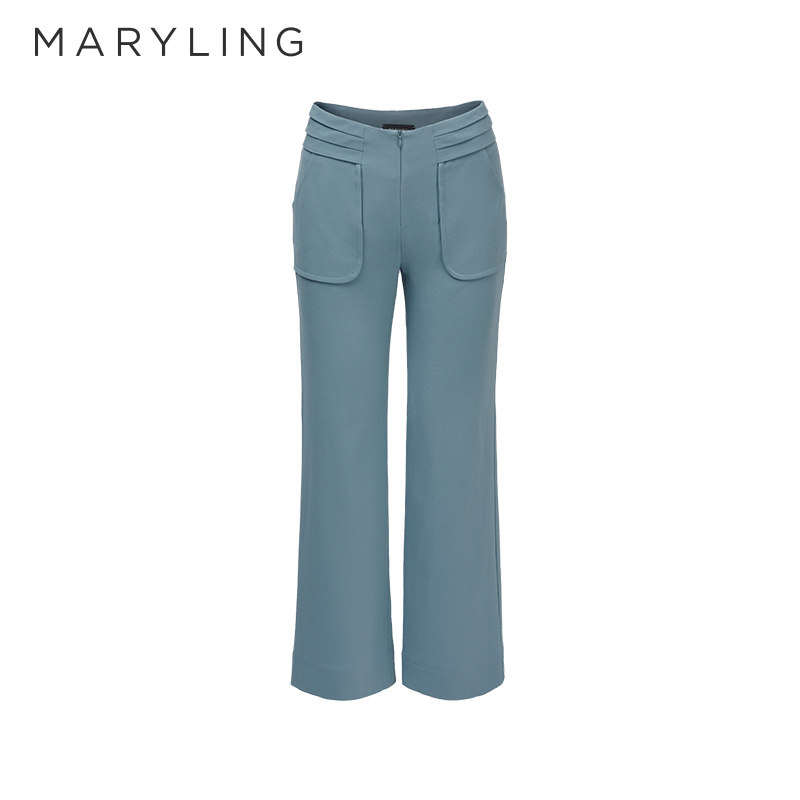 MARYLING玛俪琳时尚优雅大口袋直筒气质高腰简约西装裤A1B