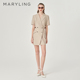 领短袖 沙色提花西装 连衣裙A1ECW63630 新品 MARYLING玛俪琳2024夏季