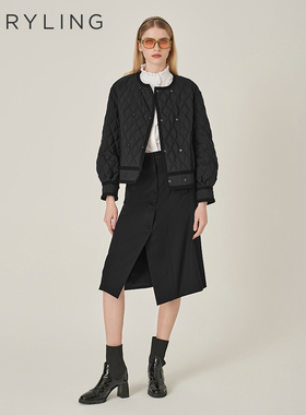 MARYLING玛俪琳秋季新品黑色圆领短款轻薄羽绒服A1EGW96110