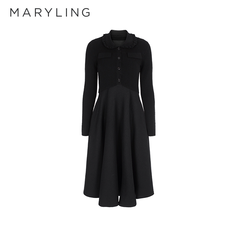 MARYLING翻领荷叶边连衣裙