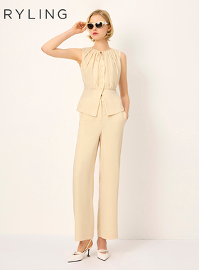 MARYLING玛俪琳2025夏季新品褶裥绑带收腰开衩上衣A1FCW28160