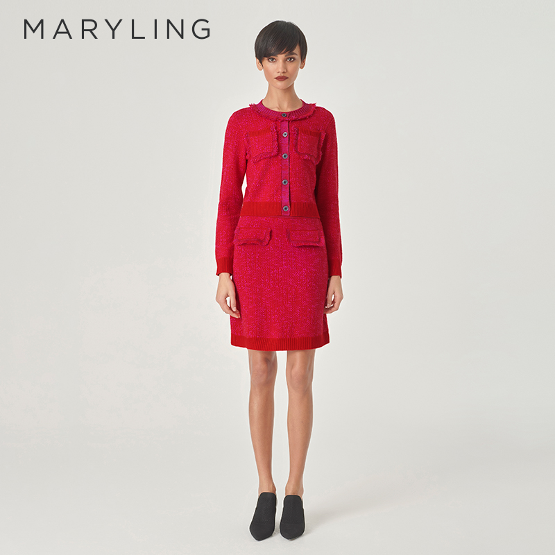 MARYLING莓果红针织开衫