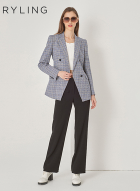 MARYLING玛俪琳初秋新品灰色格纹双排扣修身西装外套A1DFW10210