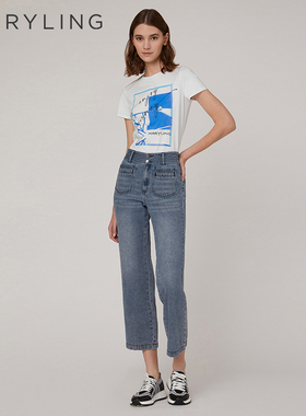 MARYLING玛俪琳夏季白色航海印花短袖T恤