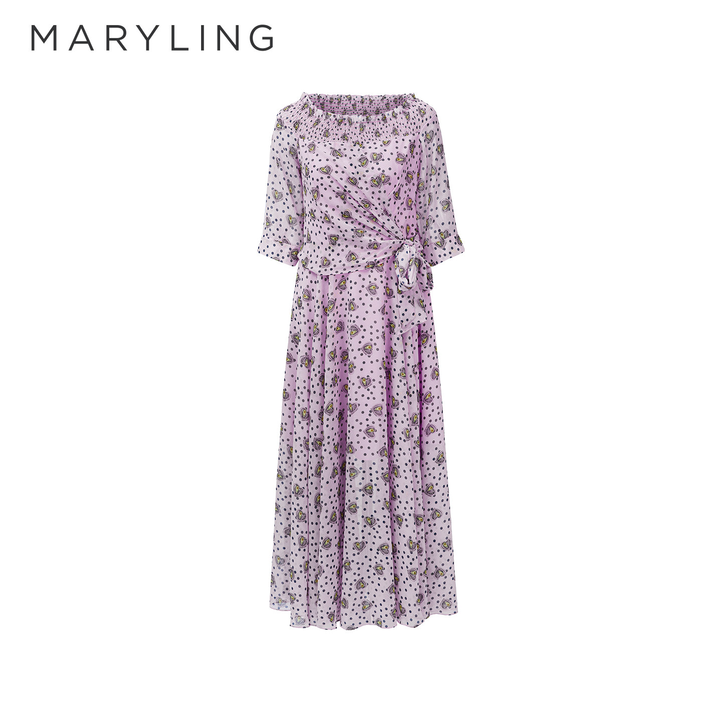 MARYLING玛俪琳爱心牛油果收腰一字领连衣裙A1BB66080