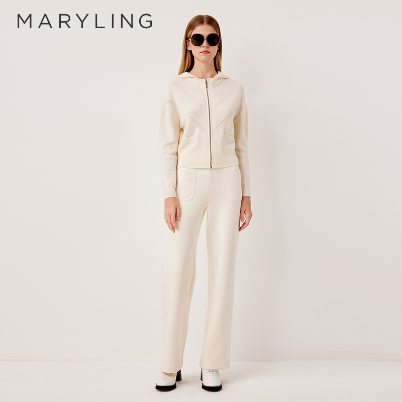 MARYLING玛俪琳2025冬季新品简约舒适连帽短款针织开衫A1FHW08420