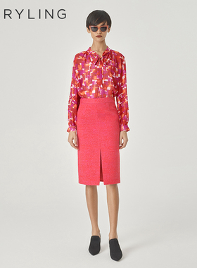 MARYLING玛俪琳24春新品【绯红胭脂】蝴蝶结印花上衣A1EAW20070