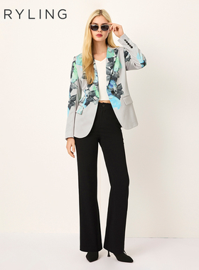 MARYLING玛俪琳2025春季新品高级灰印花枪驳领西装外套A1FBW14490