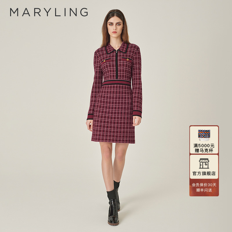 MARYLING红黑色针织连衣裙
