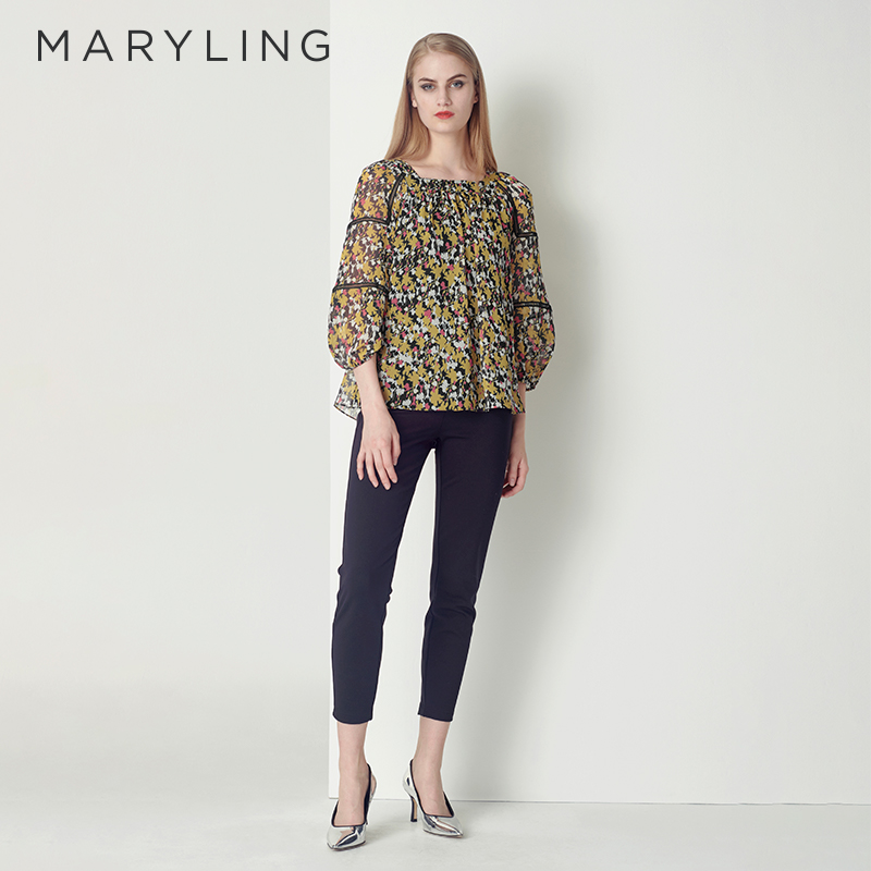 MARYLING玛俪琳方领泡泡袖A摆