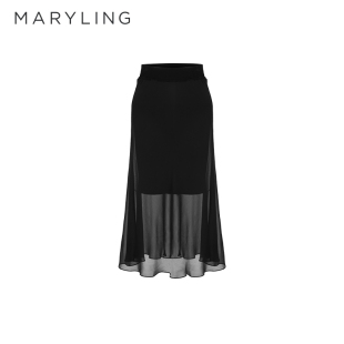 MARYLING玛俪琳夏季 黑色真丝乔其针梭配半身裙A1EDW72630 新品