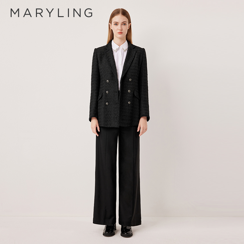 MARYLING玛俪琳2025秋冬新品复古双排扣粗花呢西装外套A1FHW14470