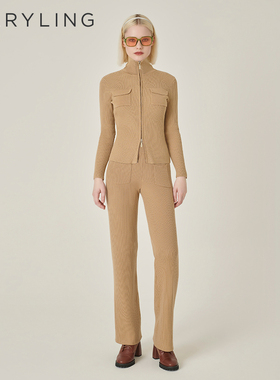 MARYLING玛俪琳初冬新品杏色拉链休闲针织套头衫A1EHW03370