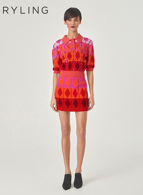 MARYLING玛俪琳24初春新品【菱形格纹之舞】针织半身裙A1EAW05550