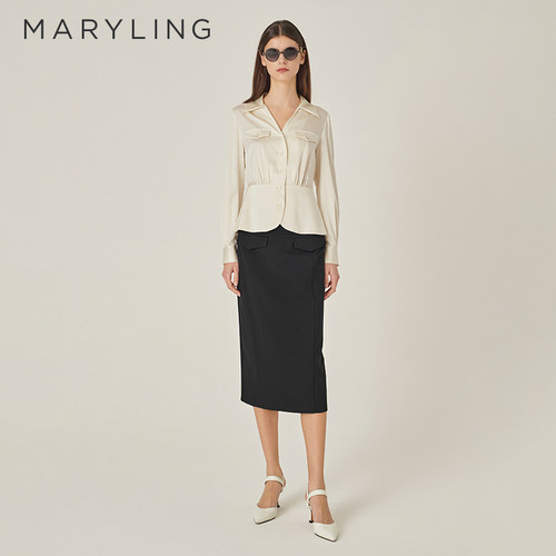 MARYLINGV型衬衫领真丝上衣