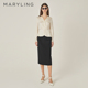 MARYLING玛俪琳24初秋新品 收腰真丝上衣A1EFW20090 米白色V领衬衫
