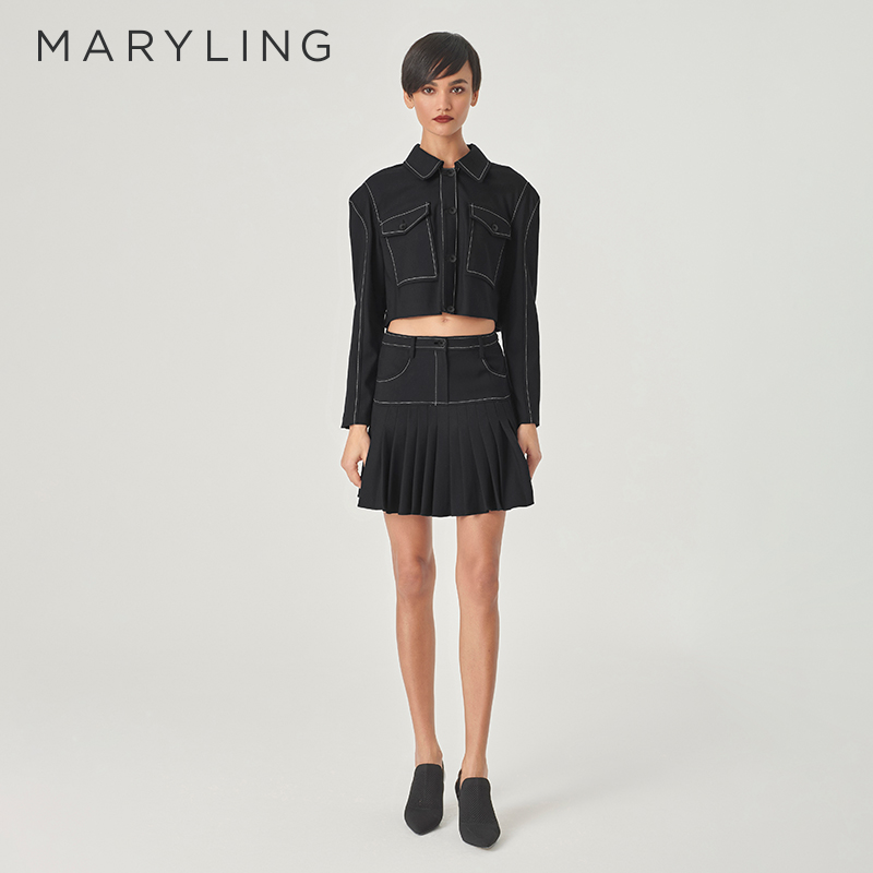 MARYLING黑色百褶短裙