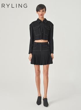 MARYLING玛俪琳初春新品黑色百褶短裙A1EAW70020