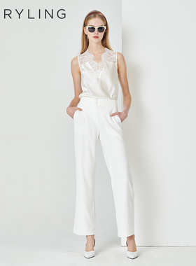 MARYLING玛俪琳黑白色上衣拼接V领真丝背心蕾丝打底衫A1DBW28080