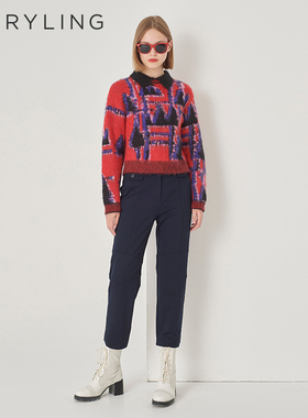 MARYLING玛俪琳秋冬新品深蓝色直筒八分裤A1DHW51190