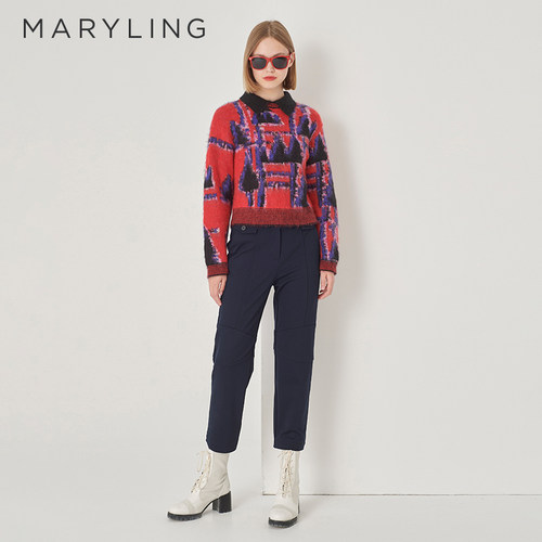 MARYLING深蓝直筒八分裤