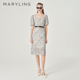 黑白蕾丝连衣裙A1ECW63510 方领泡泡袖 MARYLING玛俪琳夏季 新品