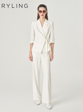 MARYLING玛俪琳夏季新品白色捏褶绑带西装外套A1ECW14720
