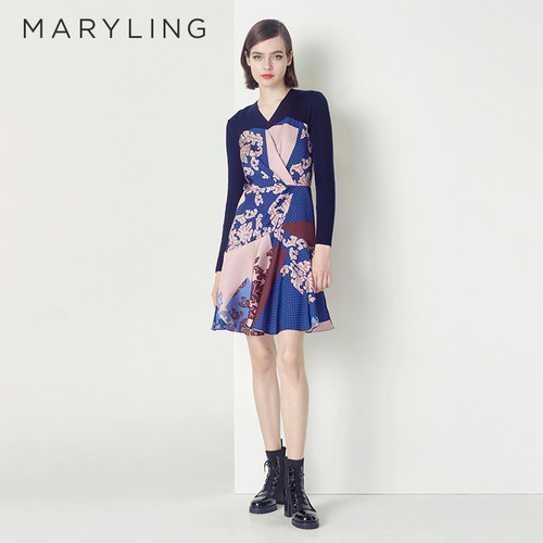 MARYLINGV领针织印花连衣裙