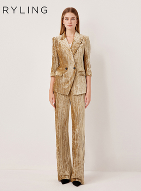 MARYLING玛俪琳2025秋季新品金色戗驳领七分袖西装外套A1FFW14120