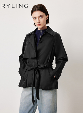 MARYLING玛俪琳2026春夏新品黑色不对称设计翻领风衣A1GAW14100