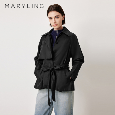 不对称设计翻领本布腰带风衣