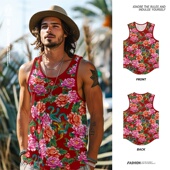 新款 东北碎花国潮背心男士 宽松薄款 夏季 中国风打底衫 休闲健身上衣