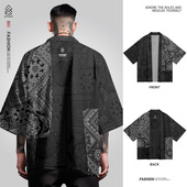 道袍kimono和服男女同款 黑色七分袖 原宿风宽松上衣 新款 2025春夏季