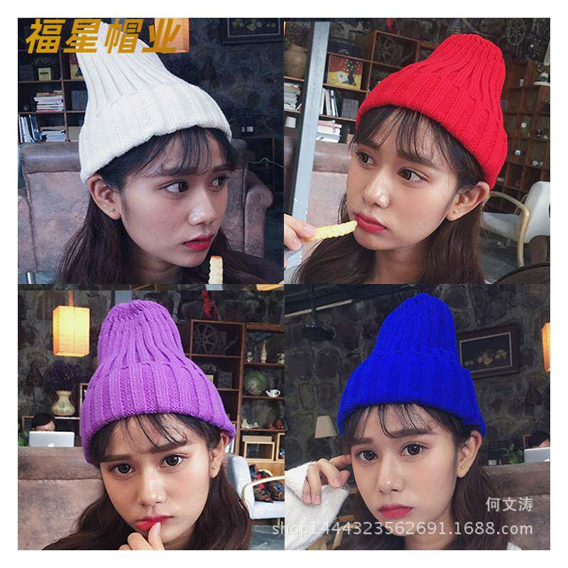 韩版纯色毛线帽子女冬季针织帽套头帽男士时尚百搭情侣保暖秋冬帽