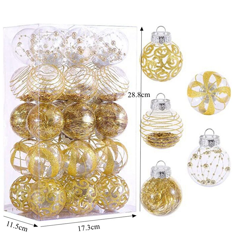 新品圣诞节装饰品 6cmPET彩绘透明圣诞球套装礼物 圣诞树挂件