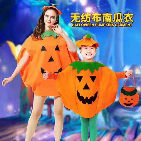 万圣节南瓜服成人服派对装饰讨糖袋手提袋毛毡衣服绿叶手提袋印花