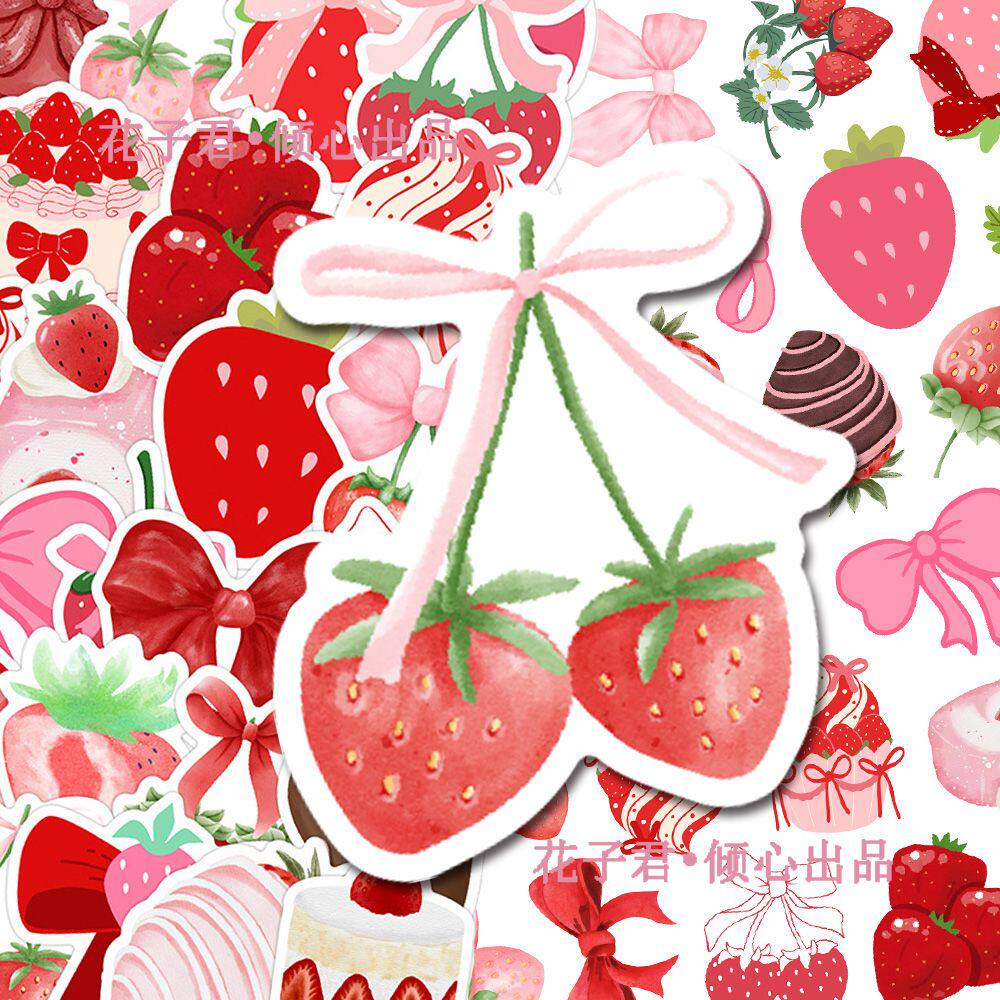 100张ins小清新风草莓水果主题贴纸精美甜点创意装饰diy手账素材