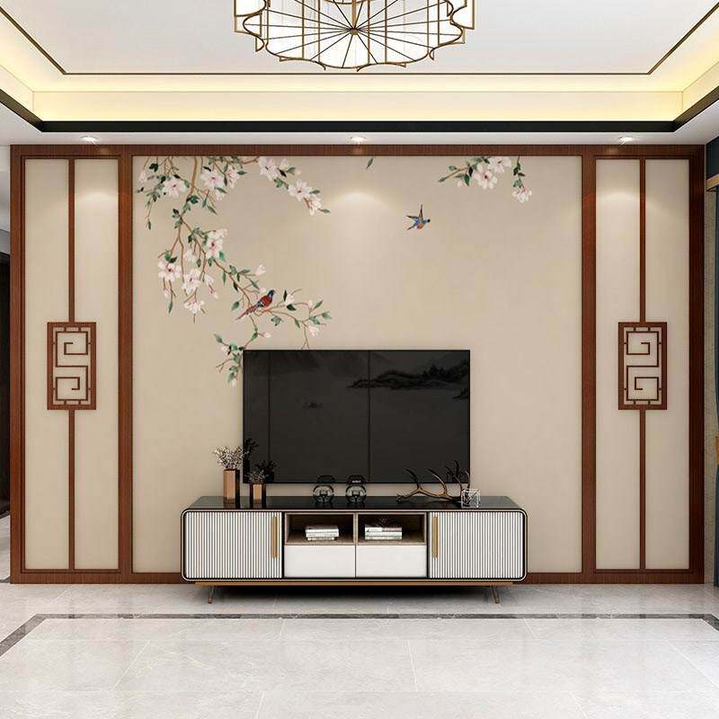 8d新中式花鸟集成墙板简约电视背景墙护墙板客厅沙发竹木纤维墙板