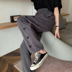 Real photos of yuansufeng casual pants women's new summer Leggings women's love embroidered loose sports pants women's fashion