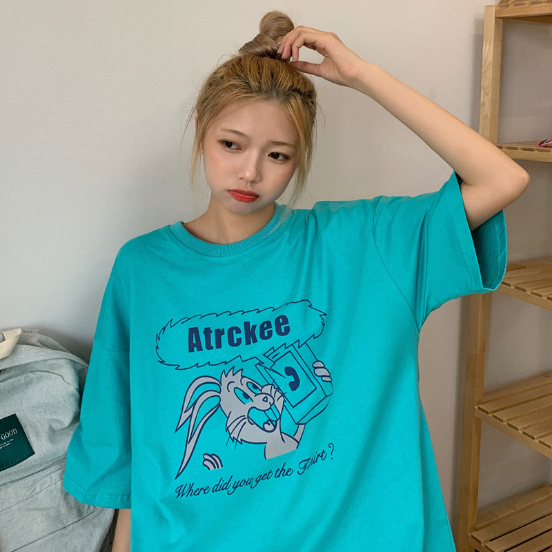 College style short sleeve women's spring Korean fashion loose T-shirt women's student's versatile top fashion