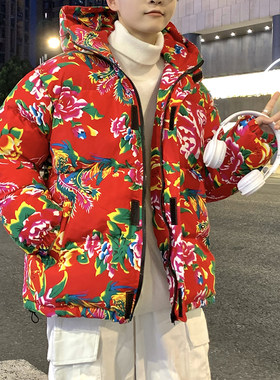 大花年轻人加厚棉袄冬季
