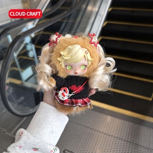适用SKULLPANDA小马宝莉娃衣黑色爱心毛衣套装sp搪胶玩偶衣服着替