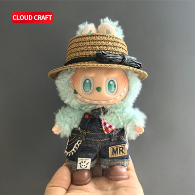 适用前方高能3代拉布布娃衣草帽牛仔裤套装labubu三代公仔娃衣