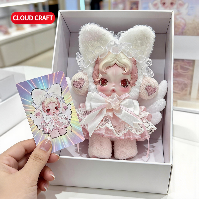 适用CRYBABY哭娃/SKULLPANDA/DIMOO通用娃衣粉色猫耳朵娃衣套装