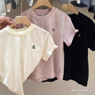 春夏季 T恤薄 圆领套头透气简约洋气内搭上衣女宝幼儿园雪花棉短袖