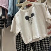 中小儿童韩系休闲百搭短袖 T恤夏装 男女童时髦卡通印花纯棉上衣薄