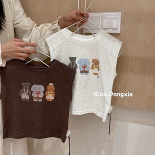 舒适雪花棉无袖 男女童薄款 T恤中小童可爱趣味背心上衣潮 夏季 童装